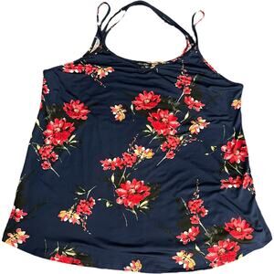 Papermoon Sleeveless Spaghetti Strap Blouse Shirt Top Sz 1x Navy Blue Floral NWT
